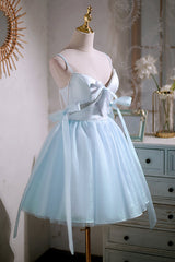 Bridesmaid Dresses Convertible, Cute Sky Blue Beading Bowknot Short Princess Homecoming Dresses