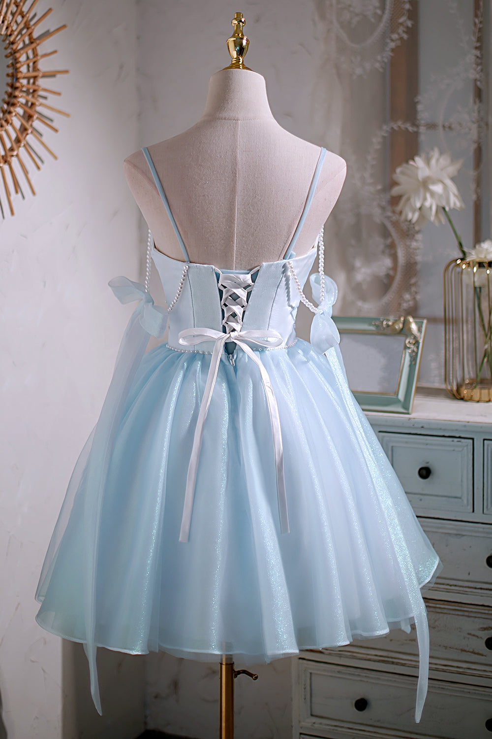 Bridesmaids Dress Convertible, Cute Sky Blue Beading Bowknot Short Princess Homecoming Dresses