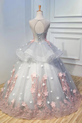 Prom Dress Light Blue, Gorgeous Ball Gown Sleeveless Appliques Long Prom Dresses Quinceanera Dress
