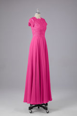 Formal Dress For Weddings Guest, Beautiful A-Line Cap Sleeves Long Bridesmaid Dresses With Pockets