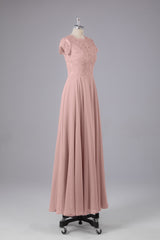 Formal Dress For Wedding Guests, Beautiful A-Line Cap Sleeves Long Bridesmaid Dresses With Pockets