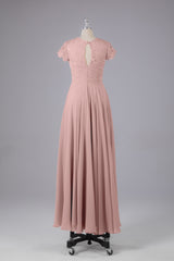 Formal Dress For Wedding Guest, Beautiful A-Line Cap Sleeves Long Bridesmaid Dresses With Pockets