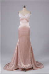 Formal Dress Attire For Wedding, Beautiful Open Back Sweep Train Prom Dress with Lace Appliques