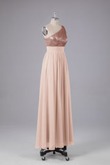 Evening Dresses For Wedding Guest, Beautiful  Sequins One-Shoulder Bridesmaid Dress with Pockets