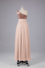 Evening Dresses Off The Shoulder, Beautiful  Sequins One-Shoulder Bridesmaid Dress with Pockets