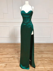 Prom Dress Outfit, straps mermaid long formal dress prom dress with side slit and cowl neck
