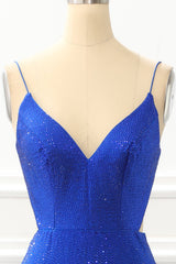 Bridesmaid Dress Sale, Mermaid Royal Blue Satin Glitter Prom Dress with Beading