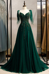 Prom Dresses Colors, A-Line Spaghetti Straps Dark Green Prom Dress with Beading