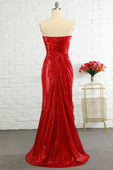 Party Dress Outfit Ideas, Sheath Sweetheart Red Sequins Prom Dress with Sequins