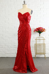 Party Dresses Outfits Ideas, Sheath Sweetheart Red Sequins Prom Dress with Sequins