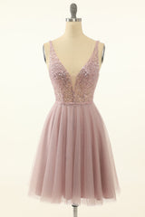 Dressy Outfit, Blush Tulle & Sequins Cute Homecoming Dress