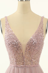 Club Outfit For Women, Blush Tulle & Sequins Cute Homecoming Dress