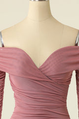 Homecoming Dresses Fashion Outfits, Blush Off The Shoulder Homecoming Dress