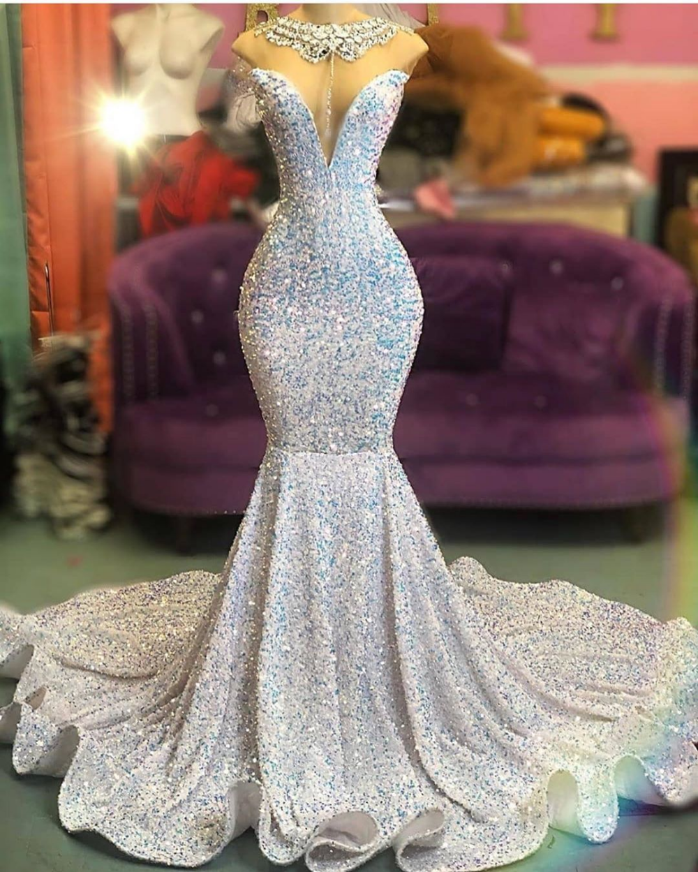 Bridesmaid Dress Custom, Glamorous Sequins Mermaid Long Evening Prom Dress Online