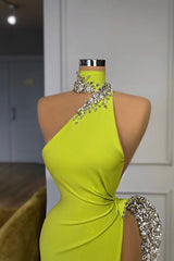 Bridesmaid Dress Orange, Unique Ginger yellow Triangle Neck Sexy high side-cut Long Evening Dress