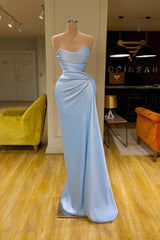 Bridesmaids Dresses On Sale, Unique Cross Sweetheart Light Blue Soft-pleated Long Prom Dress
