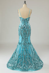 Ranch Dress, Blue Mermaid Sequin Long Prom Dress