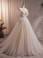 Wedding Dresses Under 10000, Charming Ivory A-Line Ball Gown Tulle Long Wedding Dresses