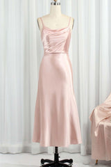 Party Dress Websites, Classic Pink Spaghetti Straps Midi Party Dresss