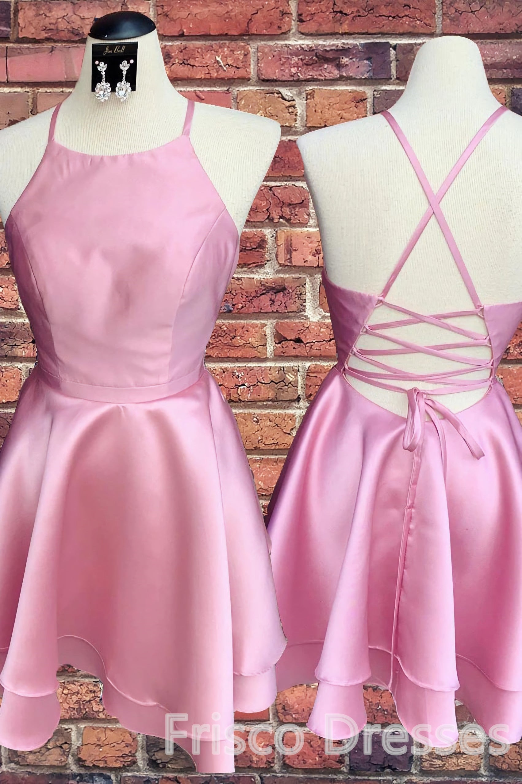 Bridesmaid Dresses Near Me, Candy Pink Spaghetti Straps Sleeveless Stain Short Prom Dresses, Homecoming Dresses