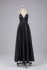 Bridesmaid Dress Dark, Elegant A Line Satin Spaghetti Straps Long Prom Dress
