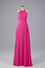 Prom Dresses Boho, Elegant Halter Illusion Lace Floor Length Bridesmaid Dresses