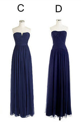 Bridesmaids Dress With Lace, Elegant A-Line Navy Blue Chiffon Long Bridesmaid Dress