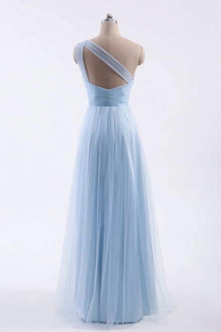 Bridesmaid Dress Champagne, One Shoulder Sweetheart Ice Blue Bridesmaid Dress