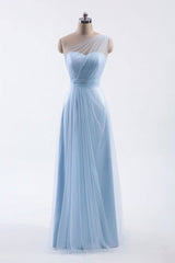 Bridesmaids Dress Champagne, One Shoulder Sweetheart Ice Blue Bridesmaid Dress