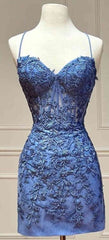 Bridesmaid Dress Shopping, Tie Back Blue Appliqued Bodycon Homecoming Dress
