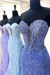 Bridesmaids Dresses Black, Sweetheart Periwinkle Keyhole Mermaid Prom Dress with Appliques