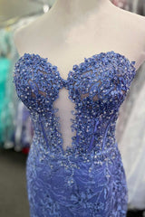 Engagement Photo, Sweetheart Periwinkle Keyhole Mermaid Prom Dress with Appliques
