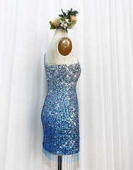 Evening Dresses 1931S, Gorgeous Sparkly Sequin One Shoulder Tight Homecoming Dress With Fringe