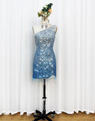 Evening Dress 1931S, Gorgeous Sparkly Sequin One Shoulder Tight Homecoming Dress With Fringe