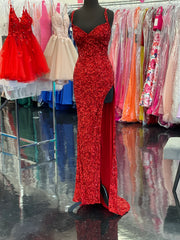 Prom Dress Under 100, Sparkle Red Bodycon Sequined Long Prom Dresses