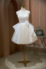 Bridesmaids Dresses Long Sleeves, Cute Spaghetti Straps A Line Beading Tulle Short Homecoming Dresses