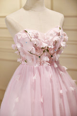 Bridesmaids Dresses Black, Cute Pink Strapless Sweetheart Appliques Tulle Short Homecoming Dresses