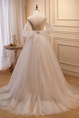 Bride Dress, Charming Spaghetti Straps Ball Gown Off The Shoulder A Line Tulle Long Prom Dresses
