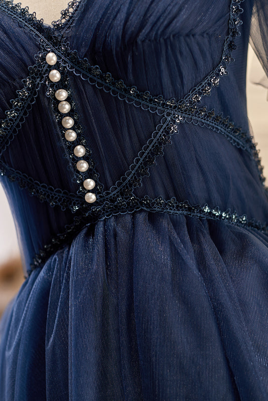Bridesmaid Dresses Mismatched Fall, Dark Navy Spaghetti Straps V Neck Tulle Short Homecoming Dresses