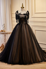 Party Dress Pinterest, Black Sleeveless Ball Gown Tulle Long Prom Dresses