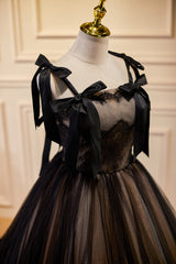 Party Dress Prom, Black Sleeveless Ball Gown Tulle Long Prom Dresses