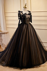 Party Dresses Prom, Black Sleeveless Ball Gown Tulle Long Prom Dresses