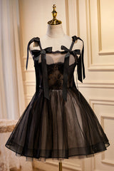 Bridesmaid Dress Black, Cute Black Sleeveless A Line Tulle Short Homecoming Dresses