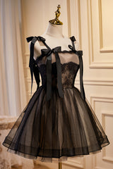 Bridesmaids Dress Black, Cute Black Sleeveless A Line Tulle Short Homecoming Dresses