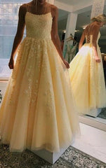 Bridesmaid Dress Sleeveless, Chic Yellow Long Backless Prom Dresses For Teens Charming Party Dresses