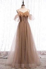 Evening Dresses Ball Gown, Formal Long A-line Tulle Prom Dresses Lace Up Simple Evening Dresses