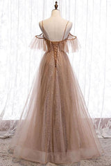 Evening Dresses Vintage, Formal Long A-line Tulle Prom Dresses Lace Up Simple Evening Dresses