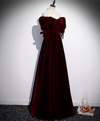 Party Dress 2028, Modest Charming Burgundy Long Prom Dresses Vintage Evening Dresses With Bowknot