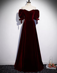 Party Dress Online, Modest Charming Burgundy Long Prom Dresses Vintage Evening Dresses With Bowknot