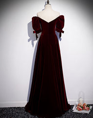 Party Dresses 2026, Modest Charming Burgundy Long Prom Dresses Vintage Evening Dresses With Bowknot